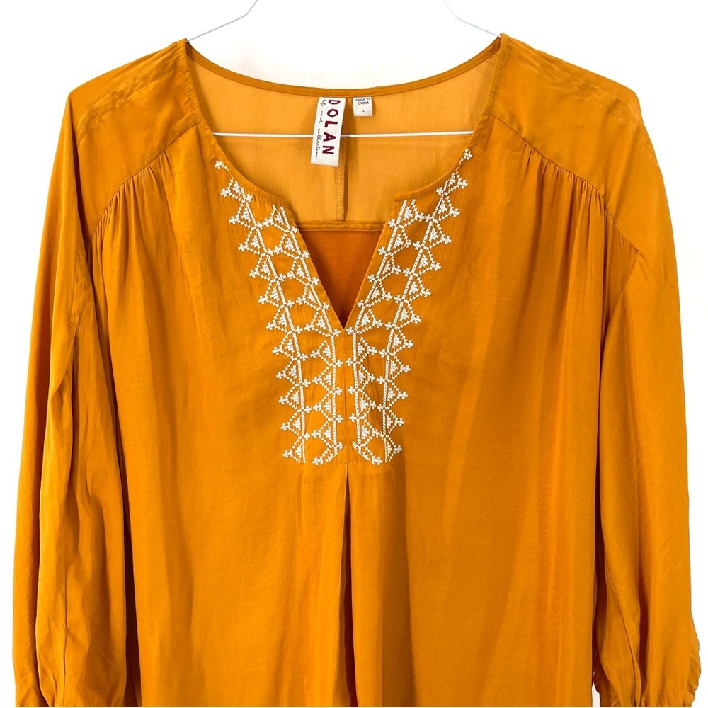 Anthropologie Dolan Alvia Peasant Embroidered V-Neck 3/4 Sleeve Satin Blouse Top - Picture 3 of 8